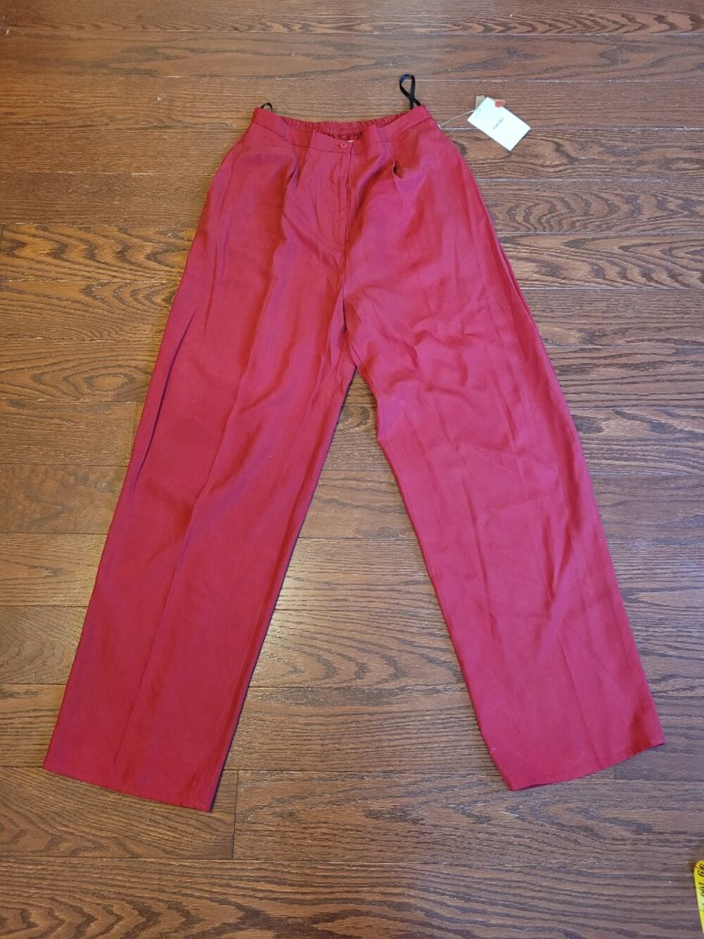 NWT Pure Silk Women Pants Sz M 100% Silk Red Straight Leg High Rise Dress Pants